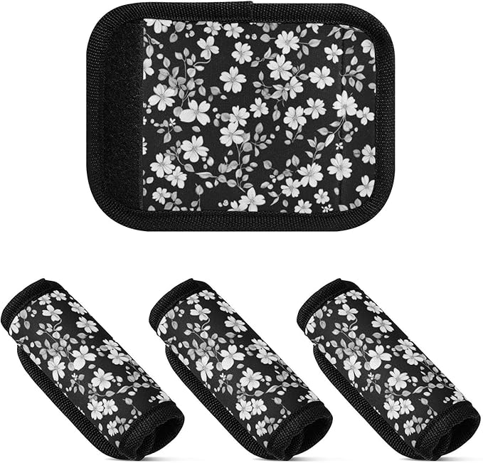 2Pcs Luggage Handle Wrap Suitcase Identifier Handle Covers Tags Soft Travel Bags Luggage Handle Gripper Accessories for Airplane Flying White Flower
