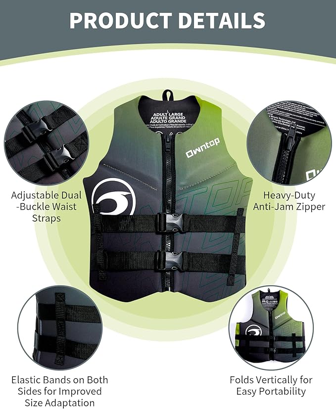 Owntop Swim Vest Adult Water Sport Vest Neoprene Floaties for Swimming, Boating, Kayaking, Fishing | Adjustable Zipper Dual Buckle Foldable Buoyancy Jacket