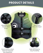 Owntop Swim Vest Adult Water Sport Vest Neoprene Floaties for Swimming, Boating, Kayaking, Fishing | Adjustable Zipper Dual Buckle Foldable Buoyancy Jacket
