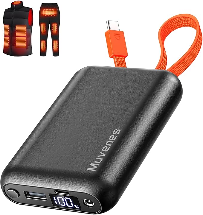 7.4V 20000mAh Heated Vest Battery Pack, Battery Pack for Heated Vest Compatible with ORORO, for TODWARM, for Weamest, for XINSONYUELL, Rechargeable Power Bank with Built-in USB-C Cable