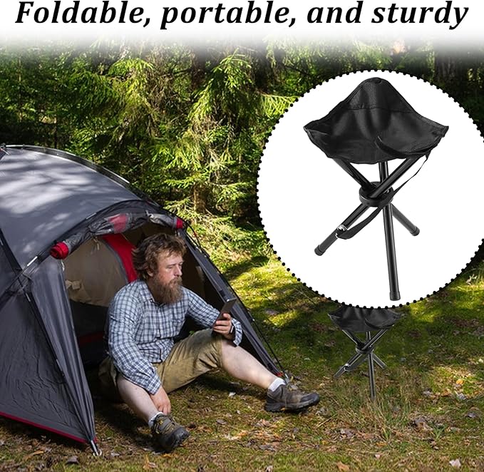 2PCS Portable Folding Camping Stool,Travel Outdoor Tripod Seat,Black Folding Camping Chairs for Camping Party Picnic Beach Garden Lawn Walking Hiking
