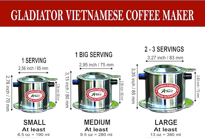 AMT 9.5 oz Coffee Maker, Phin Filter with Cork, 2-3 Servings, Screw Down Coffee Dripper for Vietnamese Style Coffee at Home or Office
