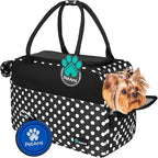 PetAmi Dog Purse Carrier for Small Dogs Cats, TSA Airline Approved Soft-Sided Pet Carrier with Pockets, Ventilated Travel Tote Bag with Bed & Shoulder Strap, Puppy Kitten, Max 12 lbs, Polka Dot Black