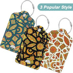 Rimilak 3 Pcs PU Leather Luggage Tags for Suitcase, Travel Cruise Luggage Tag with Privacy Flap, Name ID Label and Metal Loop for Women Men Baggage Handbag School Bag Backpack, Abstract Datura
