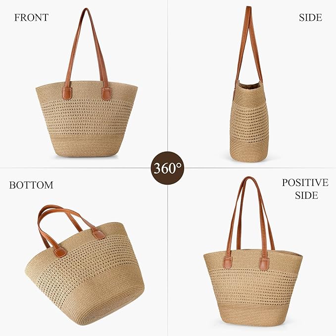 Trifabricy Beach Bags for Women, Large Beach Bag, Woven Straw Tote Bags Waterproof, Weaving Swim Shopping Travel Bag