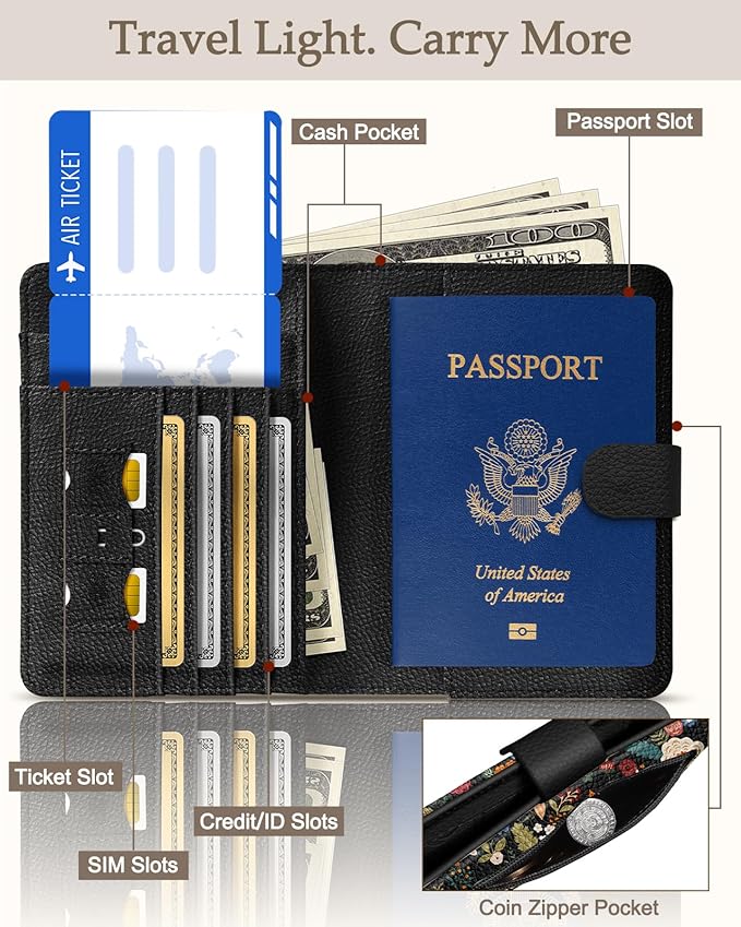 Slohif Passport Wallet Holder Cover for Travel - Women Men RFID Blocking Passport Book Case Protector, Colorful Cute Flower Leather Personalized Organizer Slim Carrier Boarding Pass Cards Slots