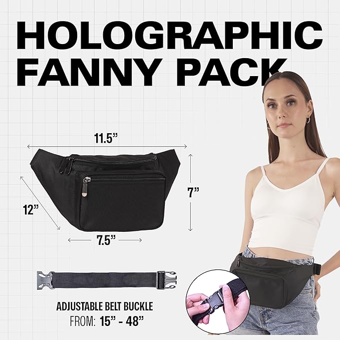 Black Fanny Pack Belt Bag I Mens Fanny Packs for Women Fashionable - Crossbody Bag Bum bag Waist Bag Waist Pack - Hands Free for Hiking, Halloween, Running, Travel, Waterproof and more