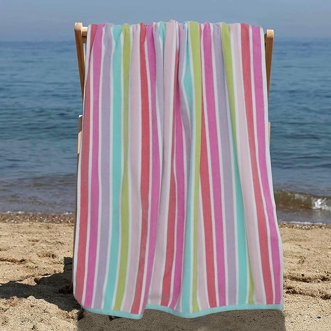 COTTON CRAFT Oversized Beach Towels - 2 Pack XXL 35x84 - The Big Kahuna 7 Foot Extra Large Beach Blanket Towel - Big & Tall - Huge 100% Cotton Velour Soft Pool Bath Luxury Towel - Pink Multi
