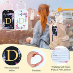 3 Pack Luxury Floral Luggage Tags, Durable PU Leather Suitcase Tags with Stainless Steel Cable Strap, Hidden ID Slot for Privacy Protection, Easy to Identify Waterproof Travel Accessories Gift (D)
