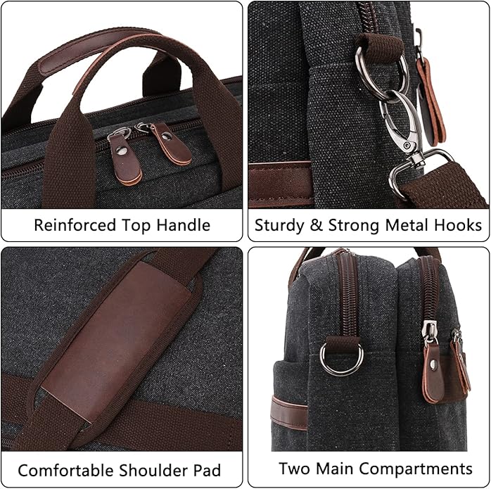 RAVUO Messenger Bag for Men, Water Resistant 17.3 inch Laptop Business Briefcase Canvas Shoulder Satchel for Work Business…