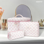 Makeup Bag,Quilted Cosmetic Bags,Large Floral Make Up Organize bag,Makeup Bag Set for Women,Flower Travel Toiletry Bag