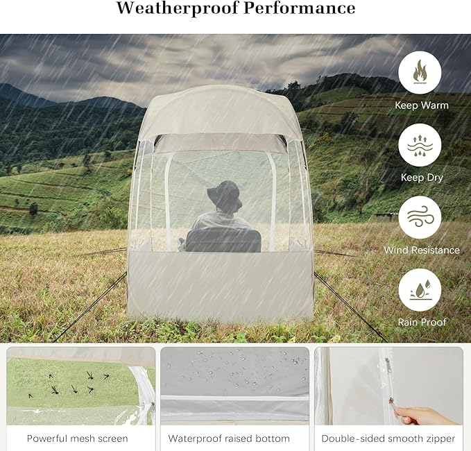 Raynesys Sports Tent, Portable & Foldable Pop Up Tents Shelter with Carry Bag, Instant Weather Proof Clear View Bubble Tent for Fishing, Camping, Watching Sports Events