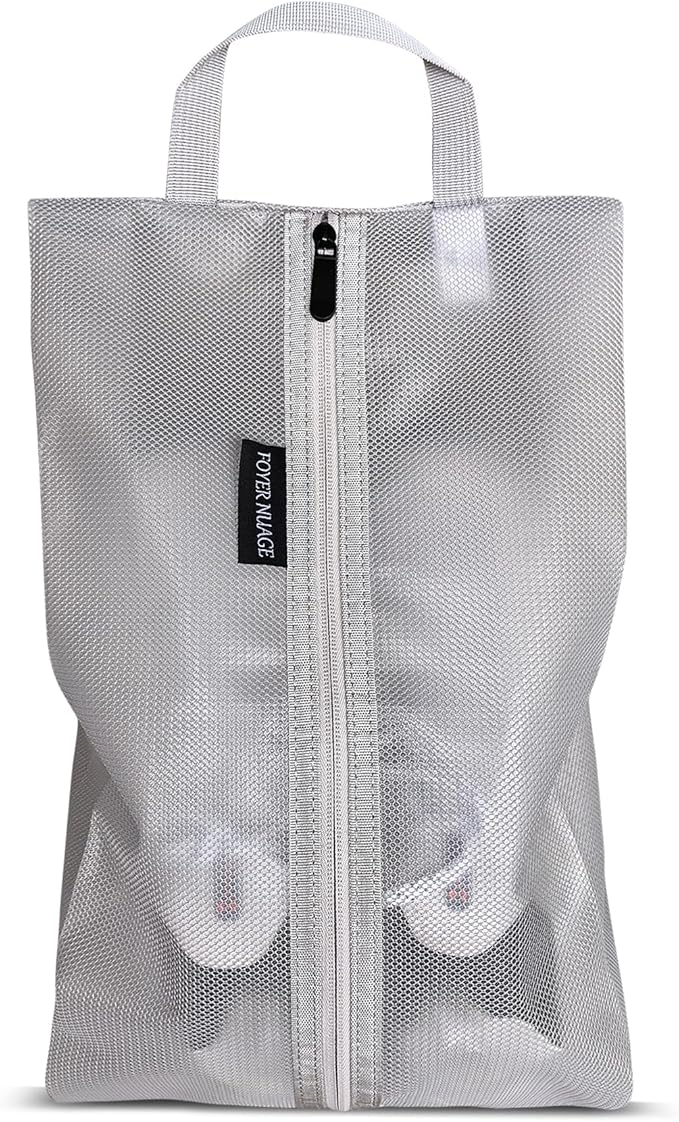 Travel Shoe Bags, Water Resistant TPU Mesh with Zipper, Travel Essentials for Men & Women (Grey, 1 Set)