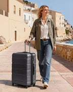 Coolife Expandable Large Checked Luggage Hardside PC+ABS Suitcase with TSA Lock, Lightweight Rolling Carry On with Spinner Wheels(Charcoal, 28in)