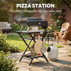 Feasto Folding Grill Table, Pizza Oven Table & Portable Table with Bottom Shelf, Tool Hooks, Trash Bag Holder & Paper Towel Rack, Grill Stand for Pizza Oven & Tabletop Griddle (Black)