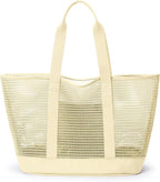 KALIDI Upgrade Version Beach Mesh Tote Bag MAX 27L Large capacity,Shoulder Bag Nylon Hobo Women Casual Foldable Beach Picnic
