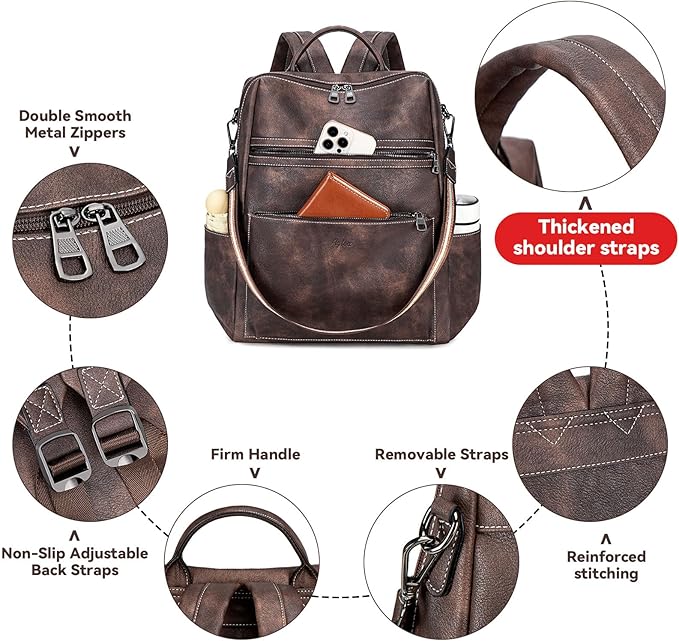 AGLOD Vegan Leather Laptop Backpack for Women 15.6 Inch Work Backpack Purse for Travel College