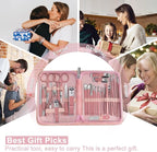 Women Manicure kit Professional sat Nail Set kit Pedicure Kit 30 in 1 Nail Clippers for Women Grooming Nail Care kit with Luxurious Travel Case Pink