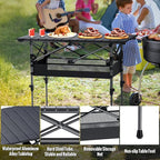 GARLLEN Folding Camping Table, 2-Height Adjustable Portable Roll-up Camping Table with Storage Net, Lightweight Aluminum Picnic Table with Carrying Bag for Cooking, BBQ, Outdoor, 32.2" L x 15.7" W
