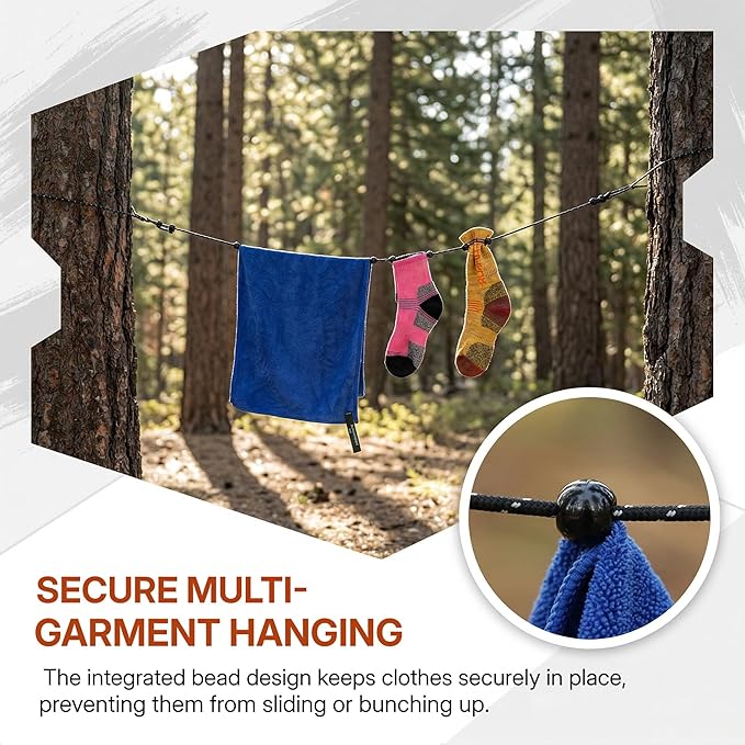 Compact Travel Clothesline for Drying Laundry in Hotel Room Portable Clothes Line with 12 Beads 9.8 Feet Lightweight for Camping Traveling Cruise Ships and Travel Use