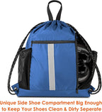 BeeGreen Royal Blue String Backpack Bag Cinch Sack with Shoe Compartment and Two Side Mesh Pockets Lightweight Sturdy Drawstring Gym Sackpack 1 Pack for Unisex