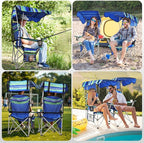 VTOY Portable Camping Chair with Canopy - Folding Chair with Canopy, Durable 600D Oxford Canopy Chair for Camping, Beach, Picnics, Fishing & Sports