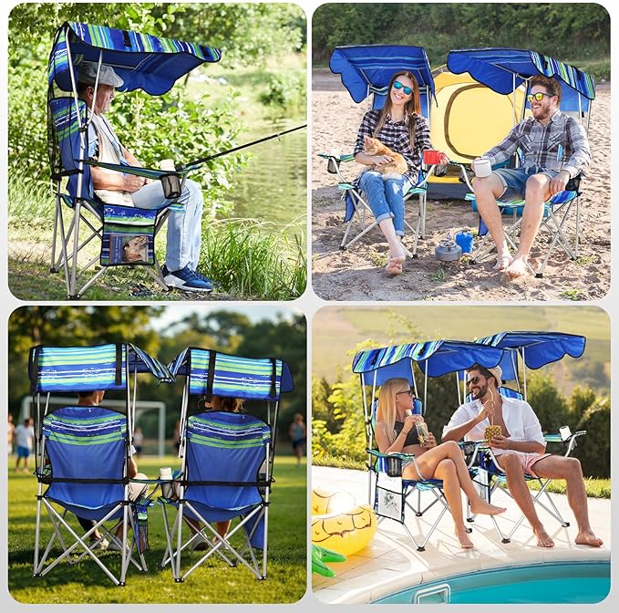 VTOY Portable Camping Chair with Canopy - Folding Chair with Canopy, Durable 600D Oxford Canopy Chair for Camping, Beach, Picnics, Fishing & Sports