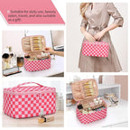 OCHEAL Makeup Bag Portable Cosmetic Bag For Women, Large Capacity Travel Makeup Case Organizer, Toiletry Bag for Girls Traveling With Handle and Divider-Pink