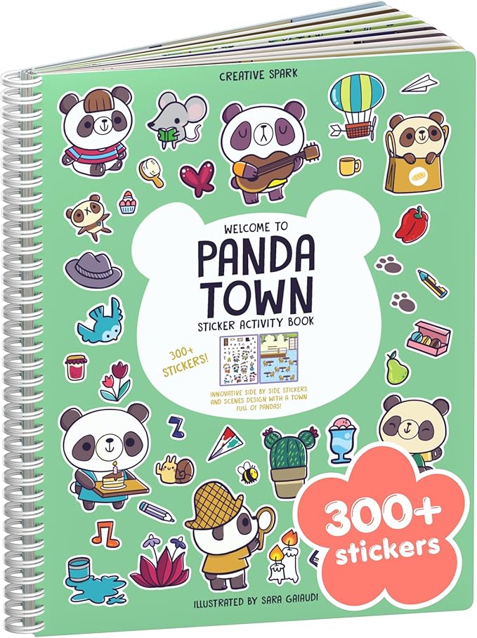 Panda 300+ Kids Sticker Book by Cupkin Toddler Airplane Travel Coloring and Sticker Book, Road Trip Essentials, 8 Coloring Pages 8 Side by Side Scenes for Ages 2–8 Years
