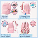 Dog Travel Bag for Supplies - Complete Dog Diaper Bag Backpack with 2 BPA-Free Travel Bowls, Treat Pouch, Food Container, Placemat & Laptop Sleeve – for Traveling, Road Trips, Hiking: Dusty Pink