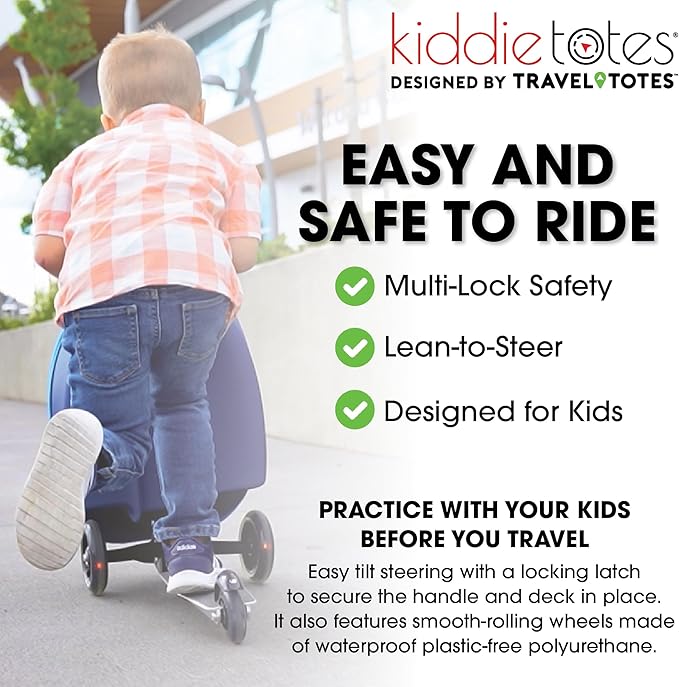 KIDDIETOTES Ride-On Scooter Suitcase for Kids – Hardside Lightweight Carry-On Luggage with Foldable Scooter, LED Wheels, Travel Fun for Toddlers & Children
