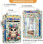 Yonlevres Owl Credit Card Holder Slim Wallet, RFID Wallet Women Front Pocket Wristlet Lanyard, Small Card Holder Travel Funny Cute Thin Card Case ID Window PU Leather Card Organizer Gifts Girls