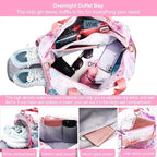 Gym Travel Duffle Bag for Girls - Gymnastics Sports Dance Bag with Shoe Compartment & Wet Pocket Unicorn Kids Travel Bag Teens Weekender Sleepover Carry On Bag