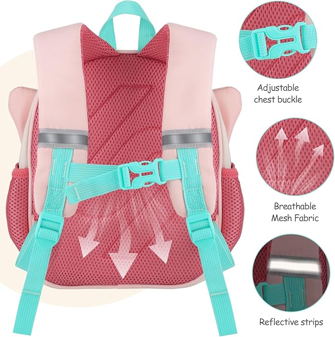 GAGAKU Kids Backpack with Leash for Girls Age 2-4, Cute 3D Butterfly Preschool Backpack, Lightweight Nylon Toddler Backpack for Kindergarten Travel School