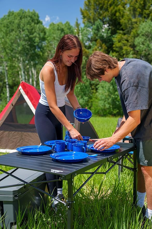 MOUNTAIN SUMMIT GEAR Heavy-Duty Roll-Top Table for Camping - Portable Aluminum-Top Folding Table with Steel Frame by Caddis Sports (Medium)