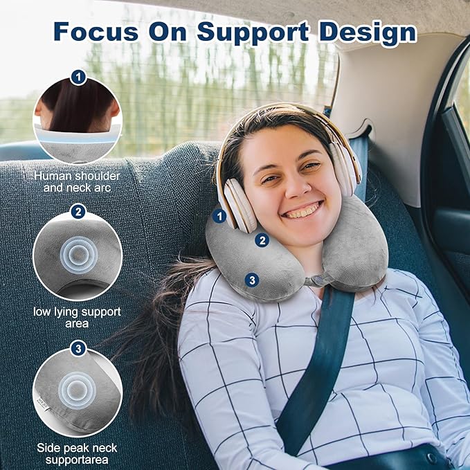GDEOUP Travel Pillow 100% Pure Comfortable U Shape Memory Foam Pillows Neck and Head Support Portable Travel Neck Pillow Suitable for Planes Airplane for Traveling,Train,Self-Drivingng Car,(Grey)