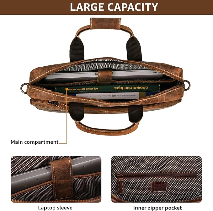 LEATHER VILLAGE 18" Leather Laptop Messenger Briefcase Bag for Men-Leather Satchel for Travel and Office Shoulder Bag- Sun Tan Brown