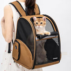 Cat Backpack Carrier for Small Dogs and Medium cat Puppy Kitten Bunny Pet Carrier Backpack Collapsible with Fully Ventilated Mesh with Safety Leash (Brown, 12.9" L x 10.62" W x 15.5" H - M)