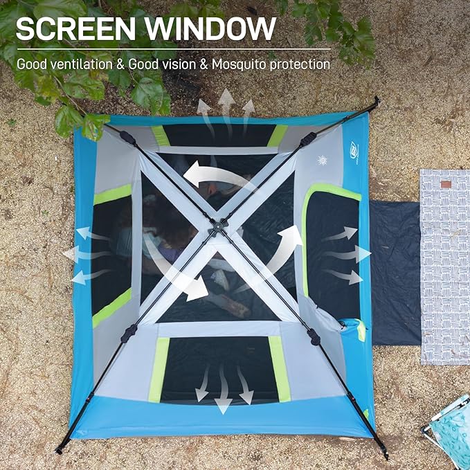 EVER ADVANCED 4 Person Blackout Camping Tent, 60s Easy Setup Instant Cabin Tent for Family, 4000mm Water-Resistant & UV Protection Light-Blocking Tent with Rainfly for Outdoor Travel, 8' x 7' x 59"
