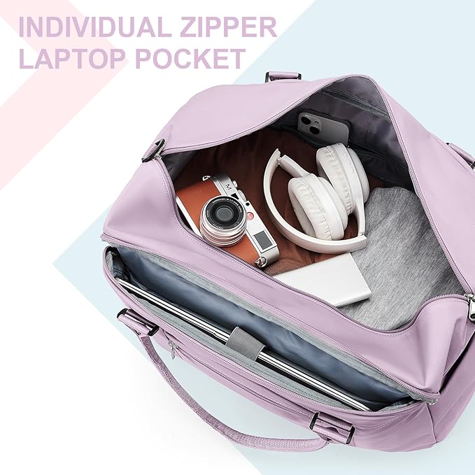 HYC00 Travel Duffel Bag,Carry-on Overnight Weekender Bags for Women,Sports Tote Gym Bag with Wet Pocket