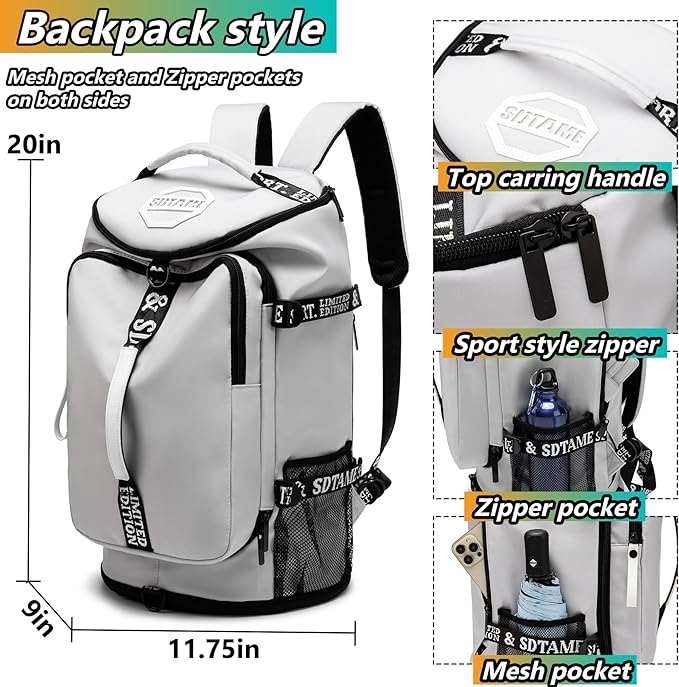 Gym Duffle Bag Backpack with Shoe Compartment,4 ways Travel Backpack for Women and Men,Multi-Functional Weekender bag with Waterproof Layer&Laptop Compartment for Fitness, Travel,Camping