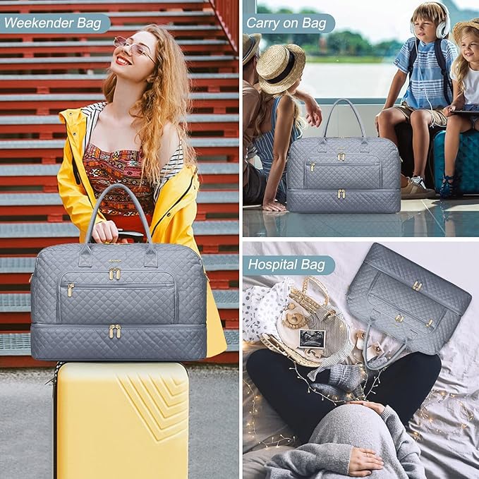 Large Women Travel Duffle Bag, Weekender Bags for Women with Shoe Compartment, Carry on Overnight Bag with Toiletry Bag, Gym Duffel Bag with Wet Pocket, Hospital Bags for Labor and Delivery