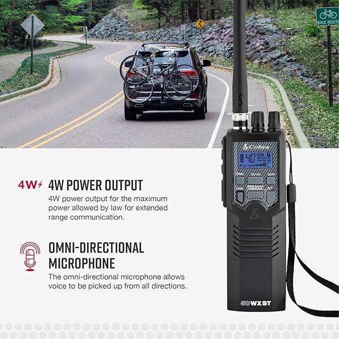 Cobra HH50WXST Handheld CB Radio - Emergency Radio with Access to Full 40 Channels and NOAA Alerts, Earphone Jack, 4 Watt Power Output, Noise Reduction and Dual Channel Monitoring, Black
