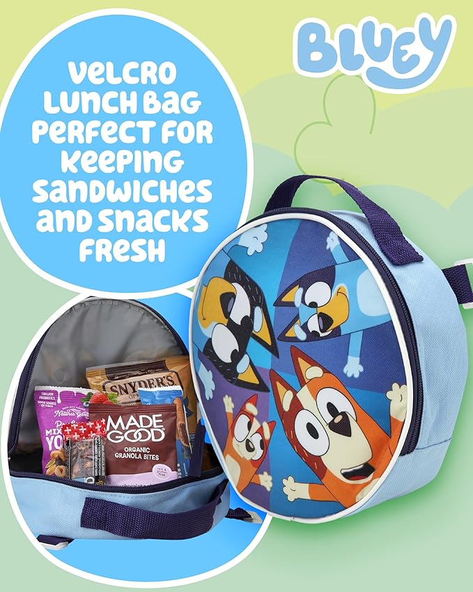Fast Forward Bluey Kids Backpack and Lunch Box Set - 2 Piece 15 Inch School Backpack With Detachable Lunch Bag Set, Size One Size, Bluey Blue Round Lunch