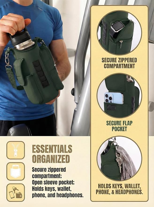 AUPET Magnetic Gym Bag for Men & Women, Small Gym Bag Organizer, Crossbody Magnets Gym Water Bottle Bag Holder Carrier Fits for 18-40oz Owala Yeti Hydro Flask, Workout Pouch for Phone, Keys & Wallet