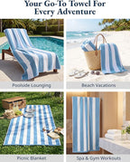 LANE LINEN 100% Cotton Beach Towel- Pack of 4 Beach Towels Set, Cabana Stripe Pool Oversized Beach Towels for Adults (30" x 60”), Highly Absorbent, Large Beach Towel, Quick Dry Towel - Light Blue