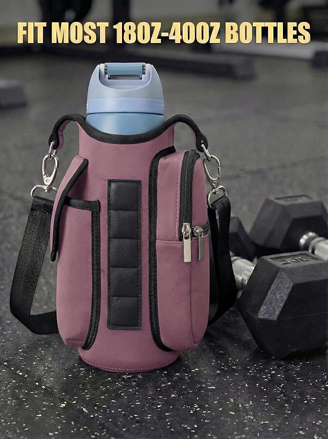 Magnetic Gym Tote Bag Holder for 18-40 oz Water Bottle,Neoprene Pouch with Phone Pocket,Men Women Workout Accessories