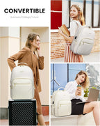 LOVEVOOK Laptop Backpack Purse for Women, Work Travel Computer Bags, College School Backpack for Student Girl, Quilted Casual Daypack with USB Port, Fit 15.6 Inch Laptop, Beige White