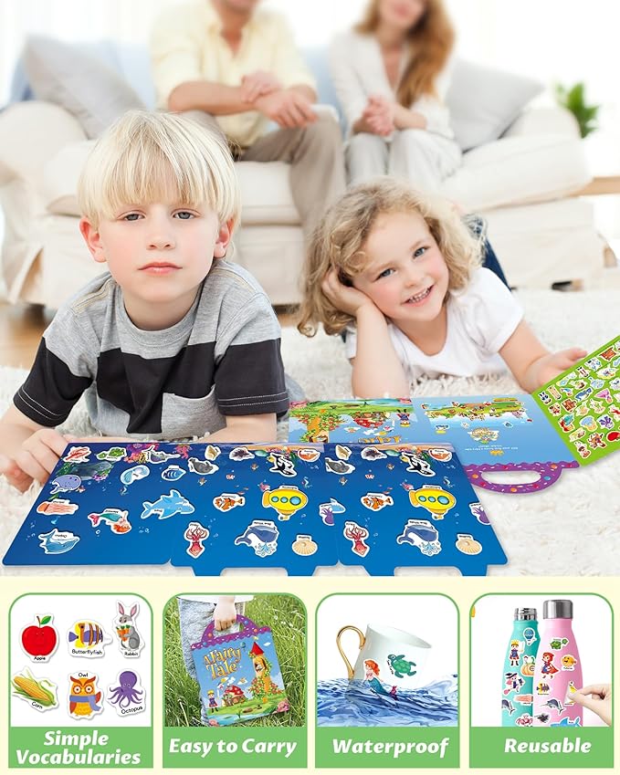 Walenced Reusable Sticker Book for Toddlers, Stickers for Kids, Toddler Sticker Book, Toddler Craft Activities, Toddler Travel Toys Boy Girl Birthday Gifts