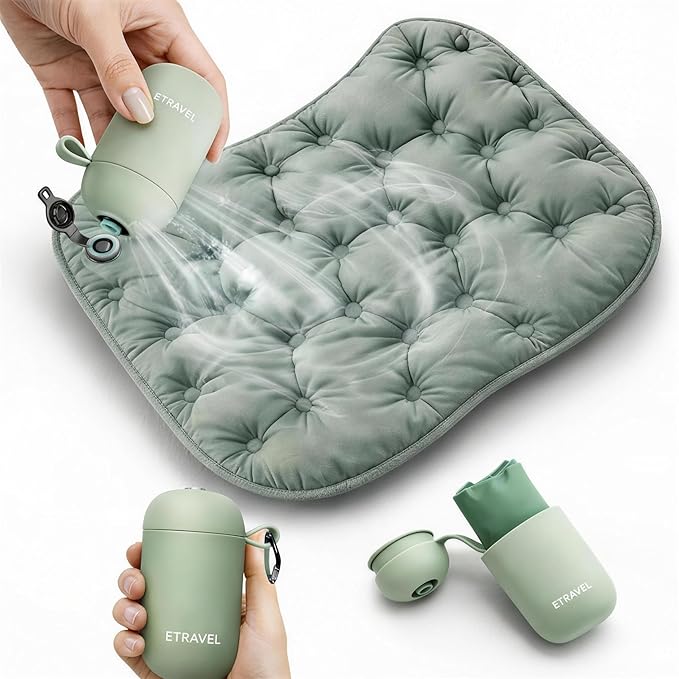 Portable Inflatable Seat Cushion w/Press Pump, No Mouth-Blow Air Pad for Flights, Waterproof Lightweight Chair Cushion for Stadium, Camping, Picnic, Fishing, Beach, Grass & Muddy Ground (Green)